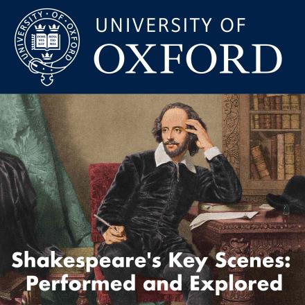 Shakespeare at his desk with University of Oxford banner and podcast title